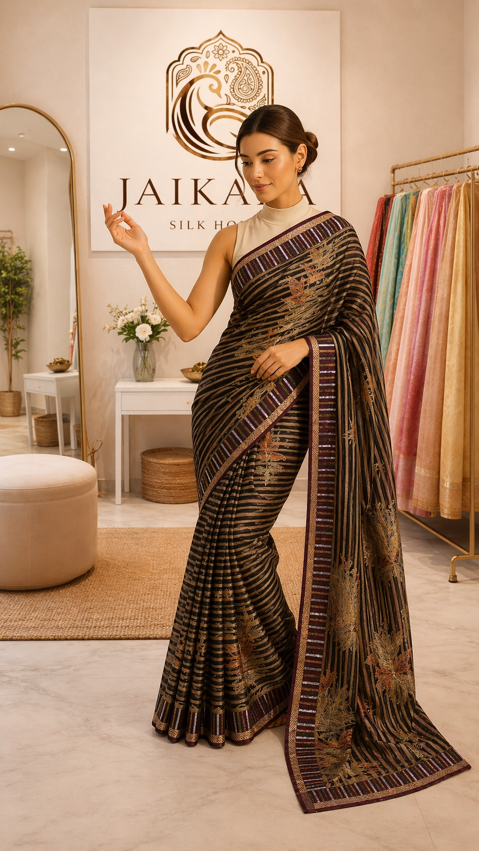 Kota Check Saree with Patch Border & Embroidery Work