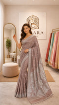 Beige Mashru Silk Booti Jaal Saree