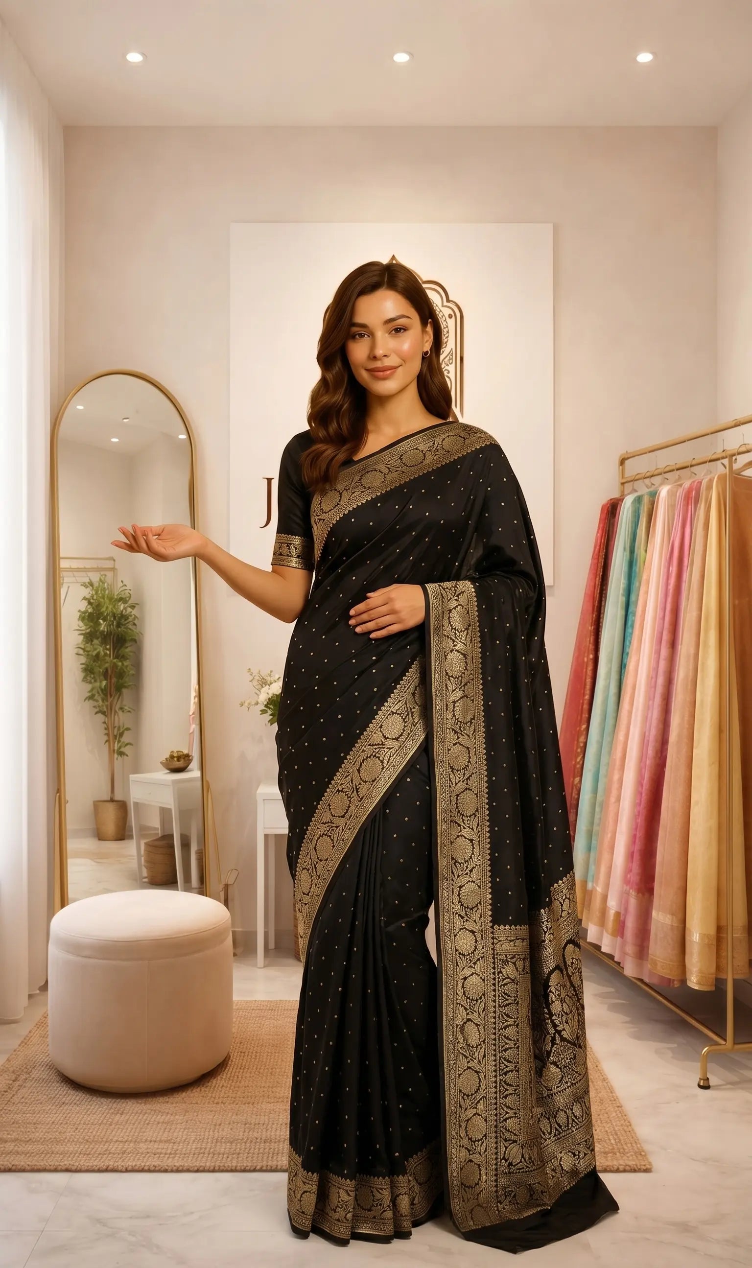 Black Khaddi Georgette Saree with Antique Zari