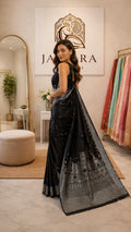 Black Banaras Ghats Weaved Silk Saree
