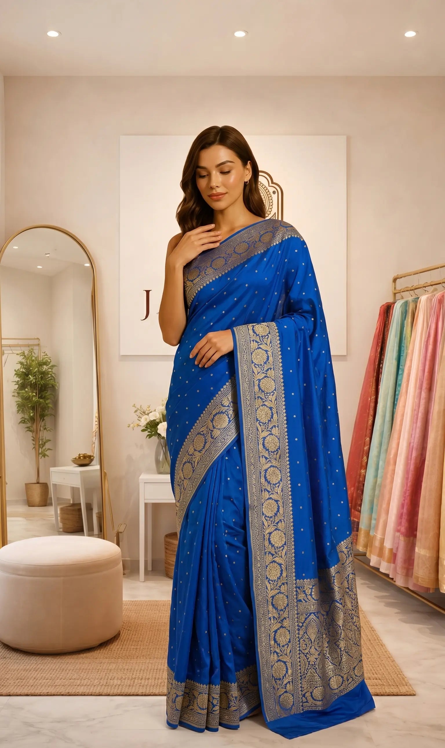 Blue Khaddi Georgette Saree with Antique Zari