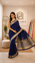 Blue Banaras Ghats Weaved Silk Saree