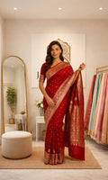 Blush Red Khaddi Georgette Saree with Antique Zari