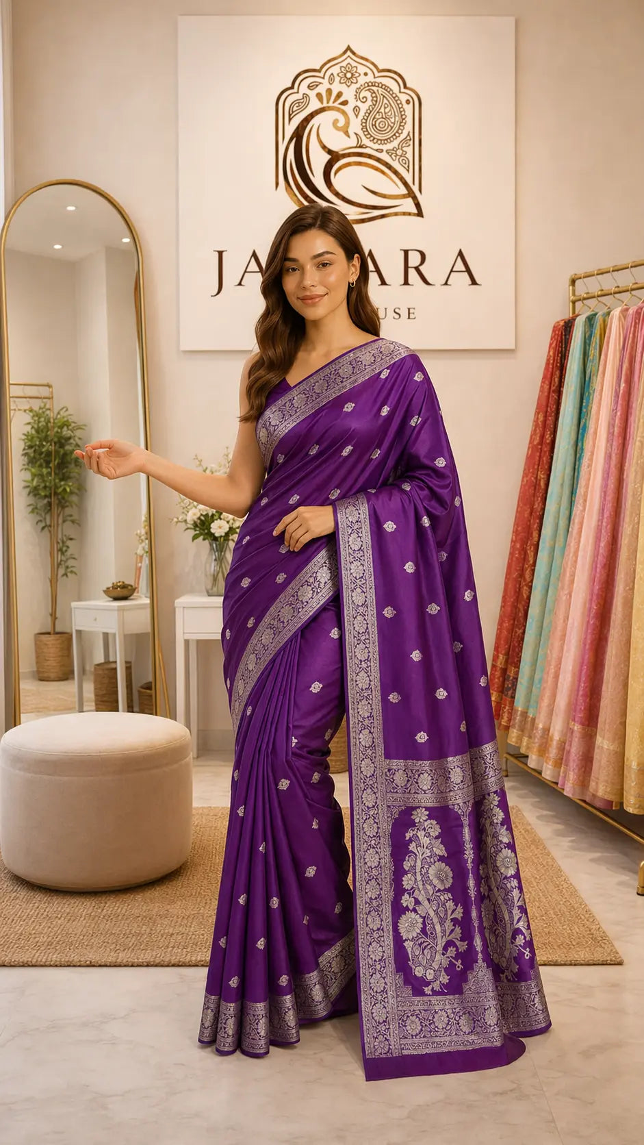 Violet Mashru Silk Booti Jaal Saree