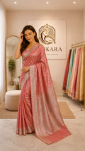 Peach Mashru Silk Booti Jaal Saree