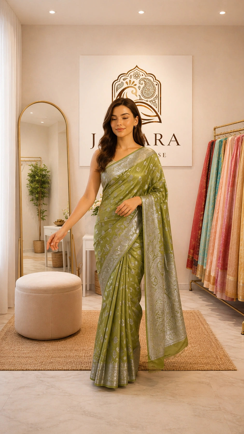 Green Mashru Silk Booti Jaal Saree