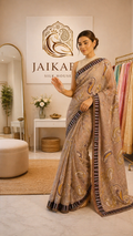Sand Biege Kota Check Saree with Patch Border & Embroidery Work