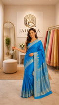 Firozi Banaras Ghats Weaved Silk Saree