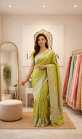 Green Shade Khaddi Georgette Saree with Antique Zari