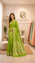 Green Banaras Ghats Weaved Silk Saree