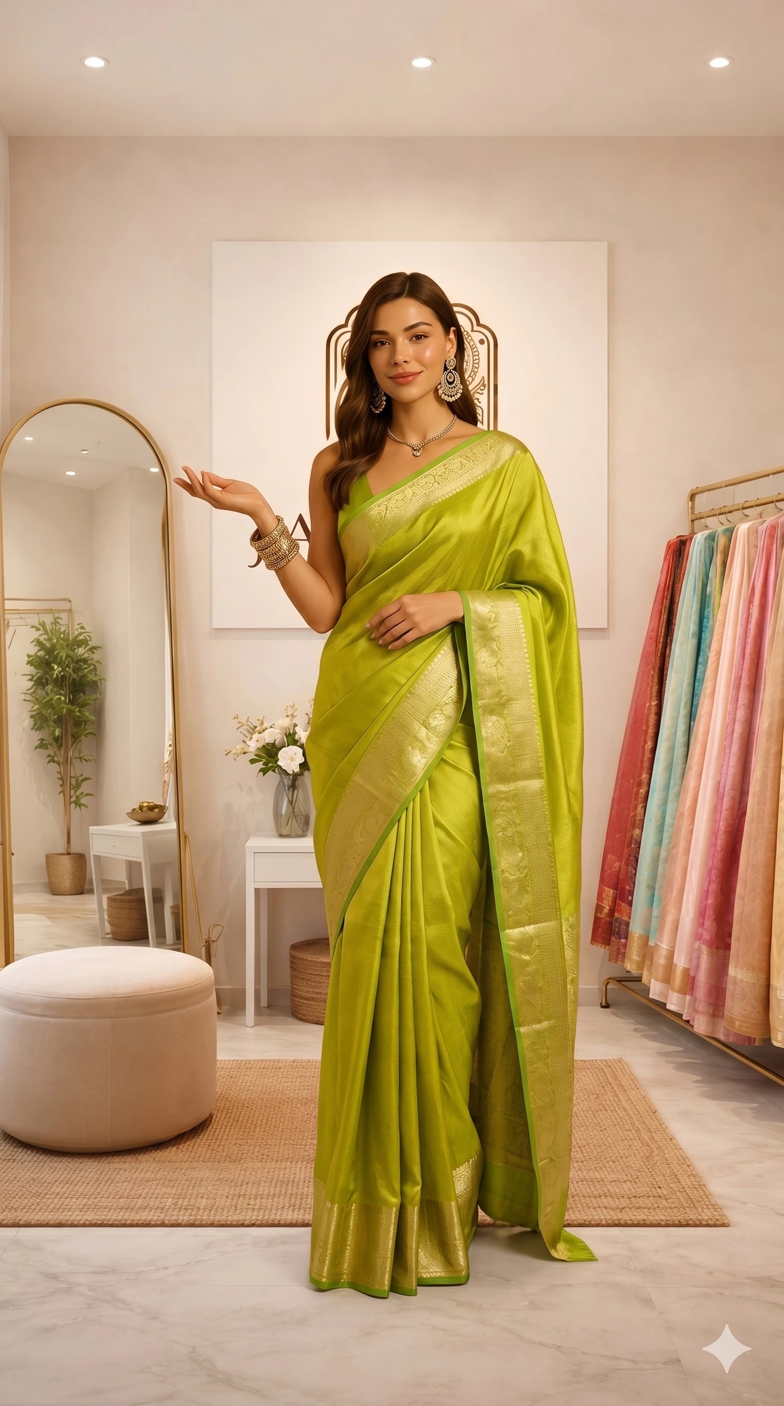 Green Glass Tissue Silk Saree