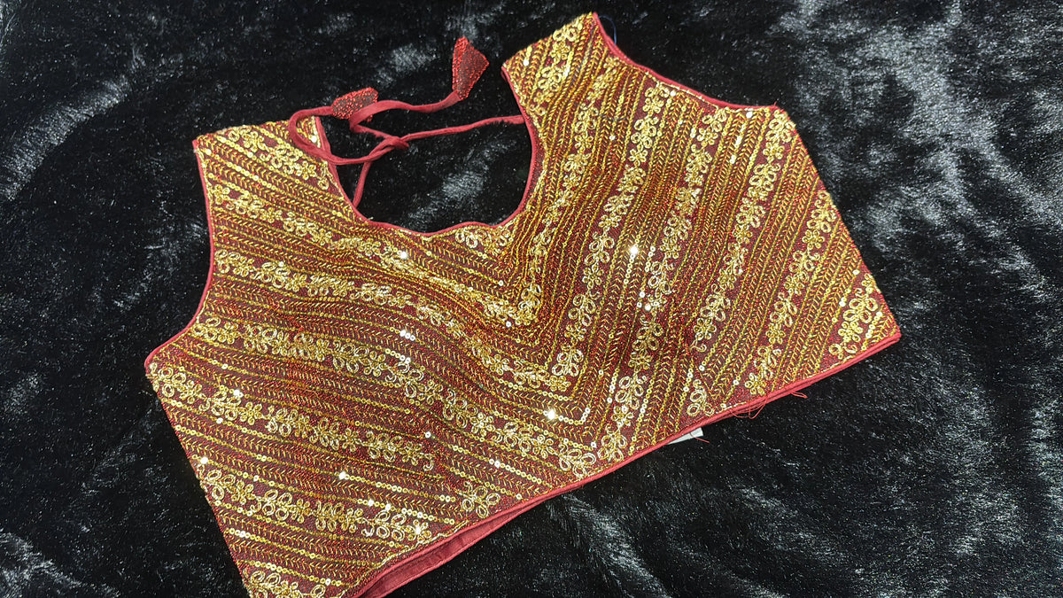 Maroon Gold Sequin Embroidered Blouse