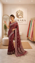 Maroon Semi Satin Silk Zardozi Saree