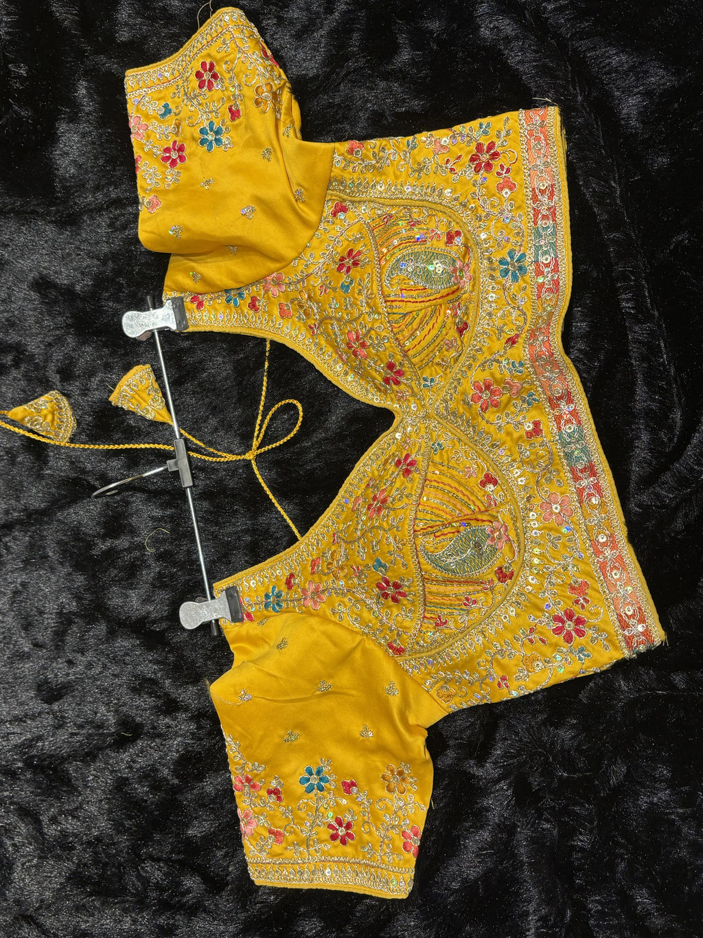 Mustard Floral Embroidered Readymade Blouse