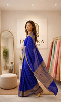 Royal Blue Khaddi Georgette Saree with Antique Zari