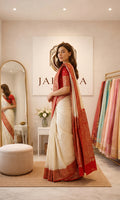 White Pure Chiffon Saree With Crimson Border