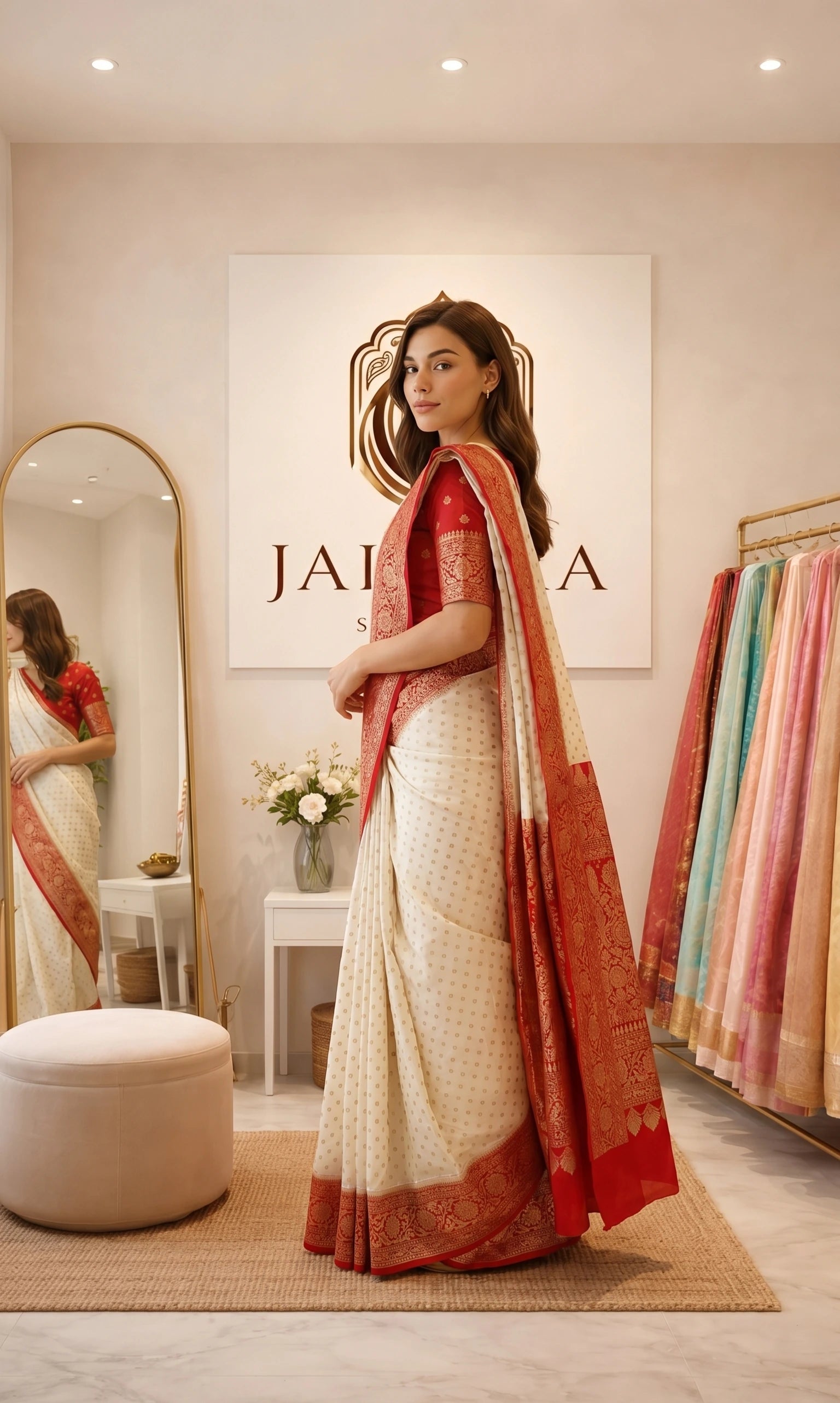 White Pure Chiffon Saree With Crimson Border