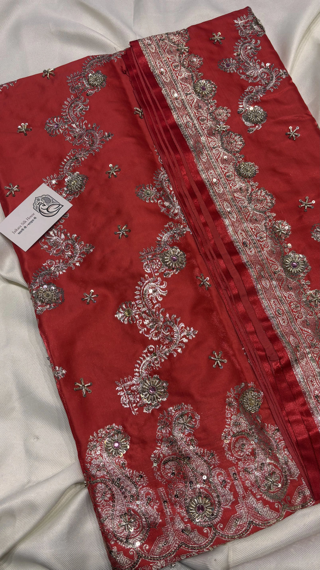 Royal Red Semi Satin Silk Zardozi Saree