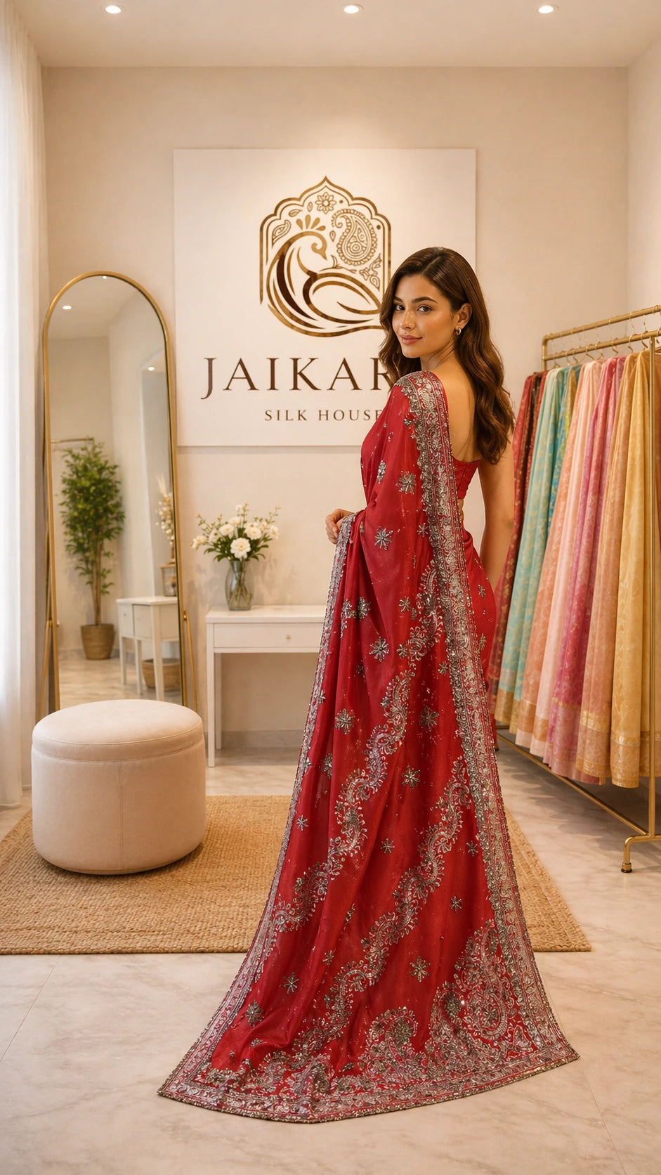 Royal Red Semi Satin Silk Zardozi Saree