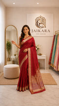 Ruby Red Banaras Ghats Weaved Silk Saree
