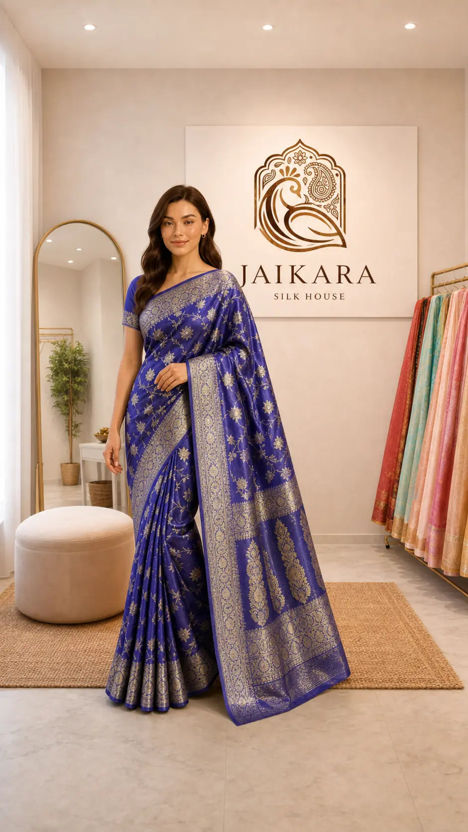 Shade Of Blue Pure Tissue Meena Floral Jaal Silk Saree