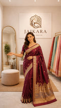 Shade Of Garnet Banaras Ghats Weaved Silk Saree