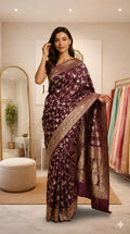 Shade Of Garnet Pure Tissue Meena Floral Jaal Silk Saree