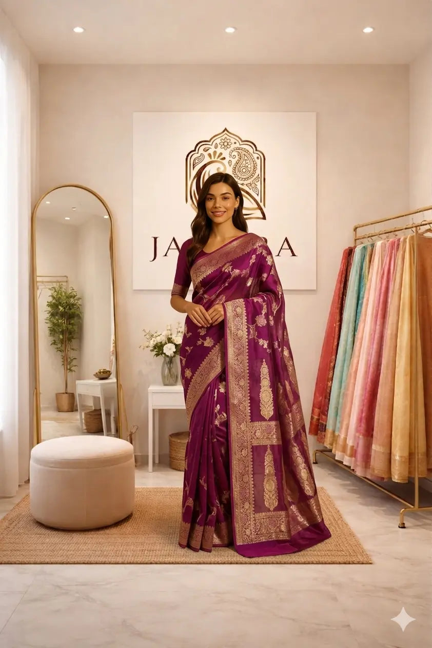 Shade Of Pink and Purple Pure Tissue Meena Floral Jaal Silk Saree