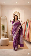 Shade Of Purple Pure Tissue Meena Floral Jaal Silk Saree