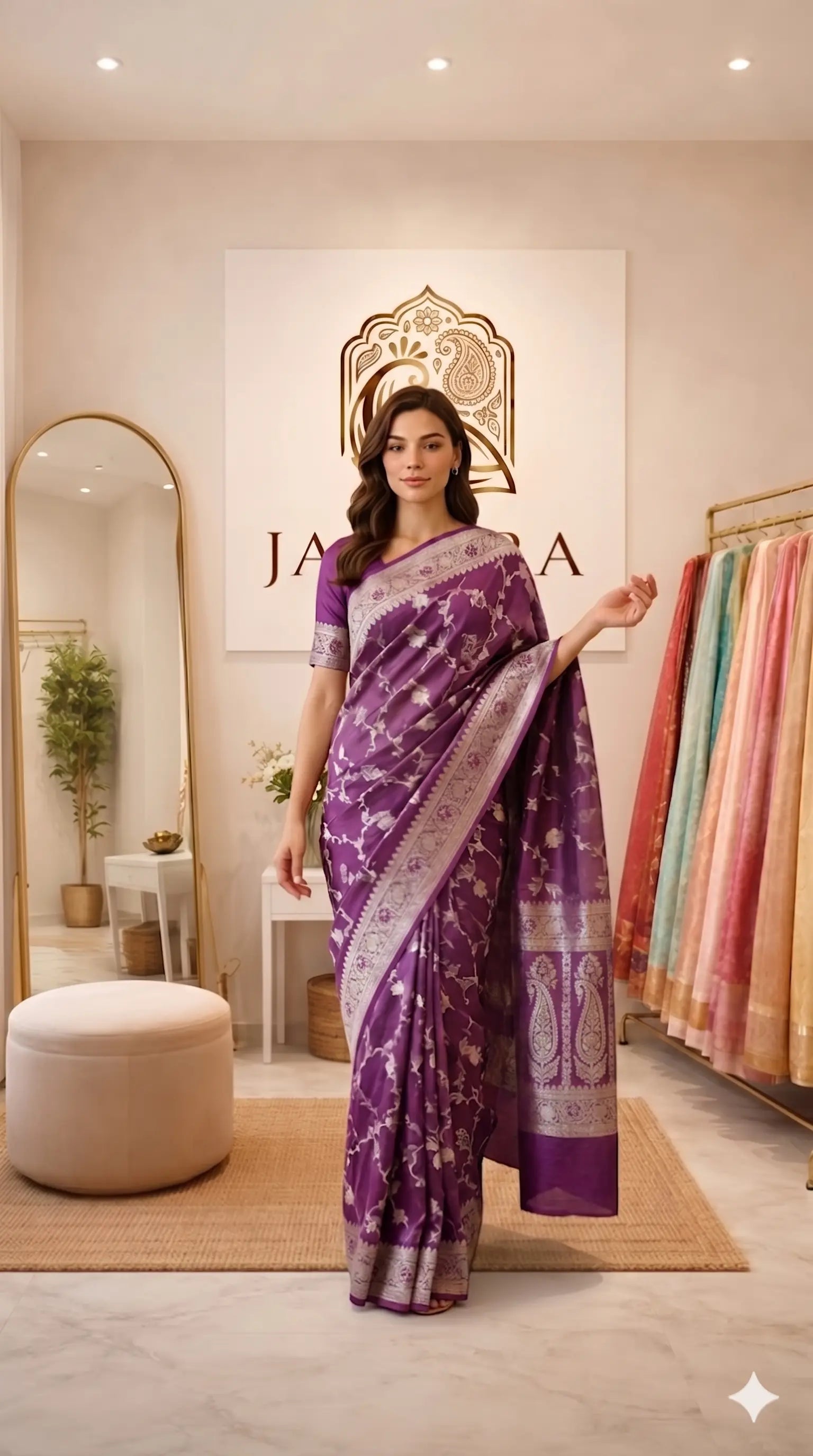 Shade Of Purple Pure Tissue Meena Floral Jaal Silk Saree