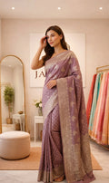 Purple Shade Khaddi Georgette Saree with Antique Zari