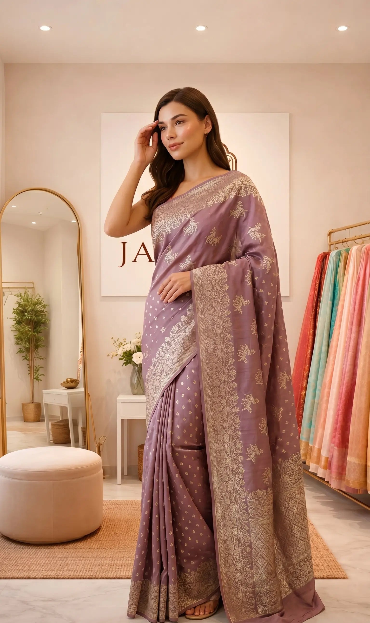 Purple Shade Khaddi Georgette Saree with Antique Zari