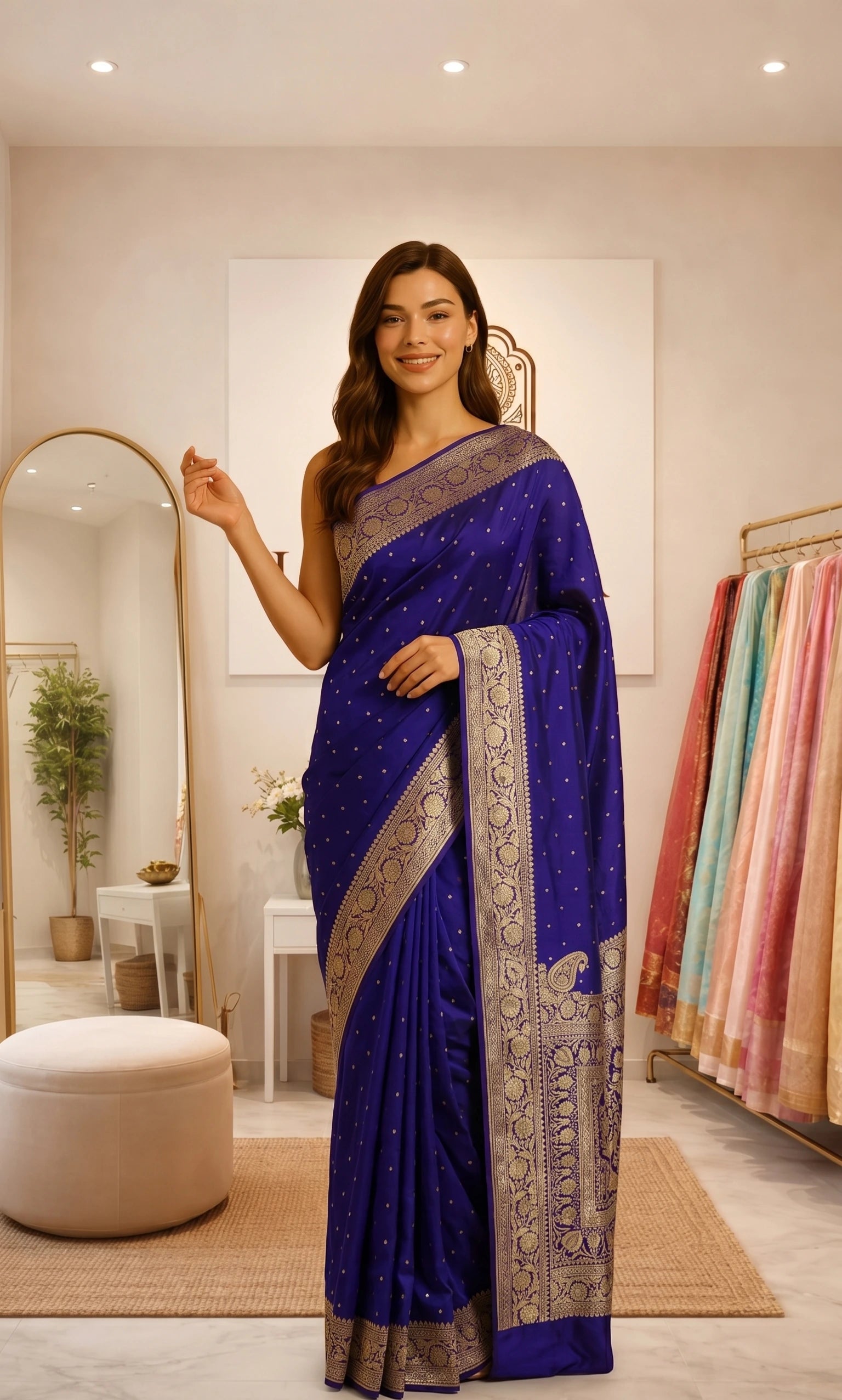 Blue Shade Khaddi Georgette Saree with Antique Zari