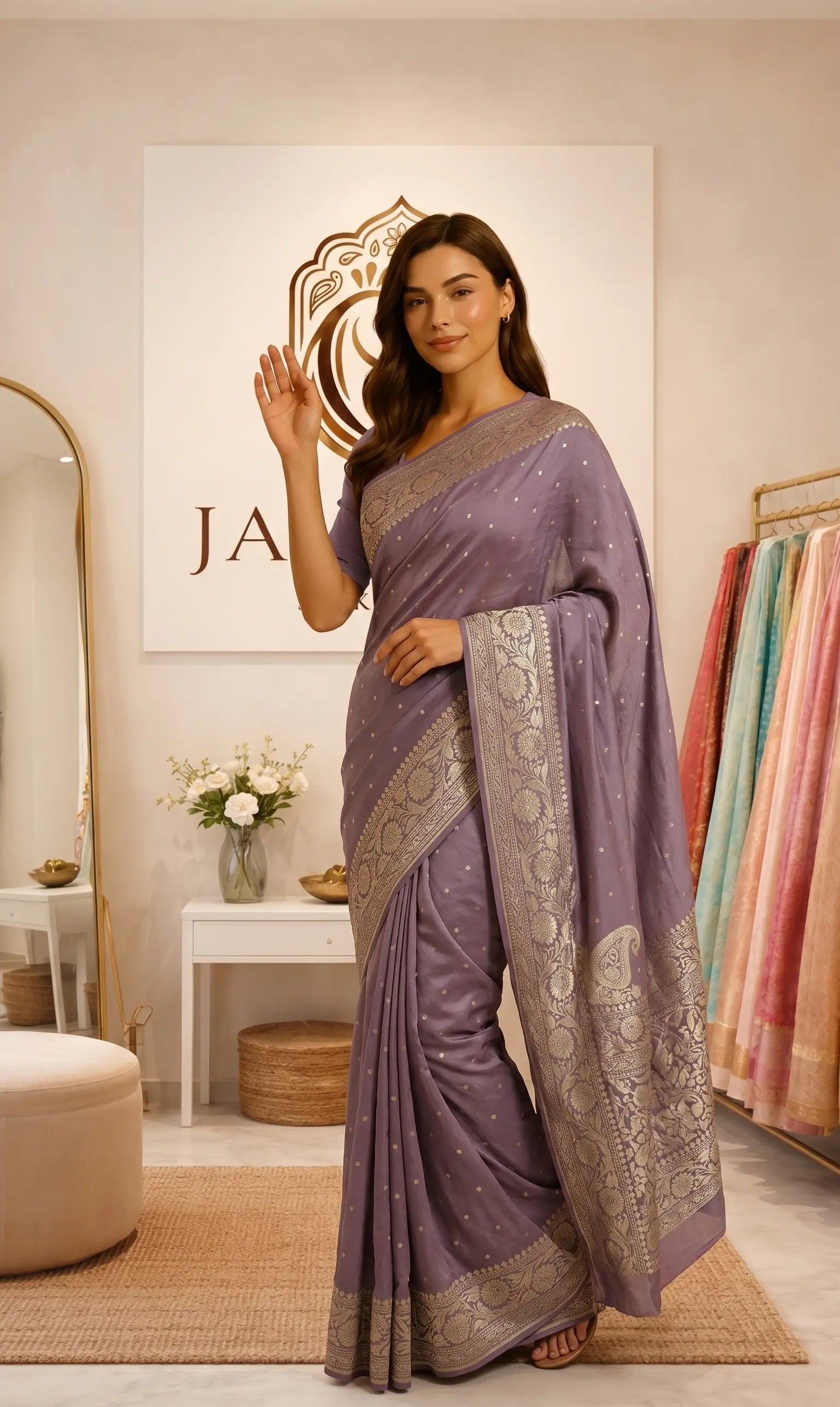 Shades of Purple Khaddi Georgette Saree with Antique Zari