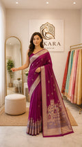 Wine Banaras Ghats Weaved Silk Saree