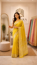 Yellow Banaras Ghats Weaved Silk Saree